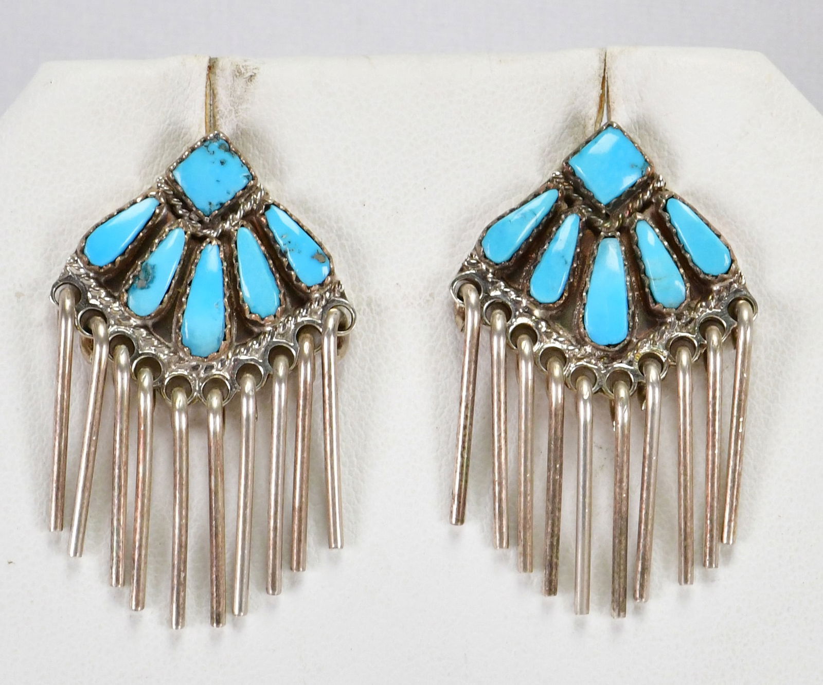 Navajo Sterling Silver Kingman Turquoise Triangle Dangle Earrings (1 of 3)