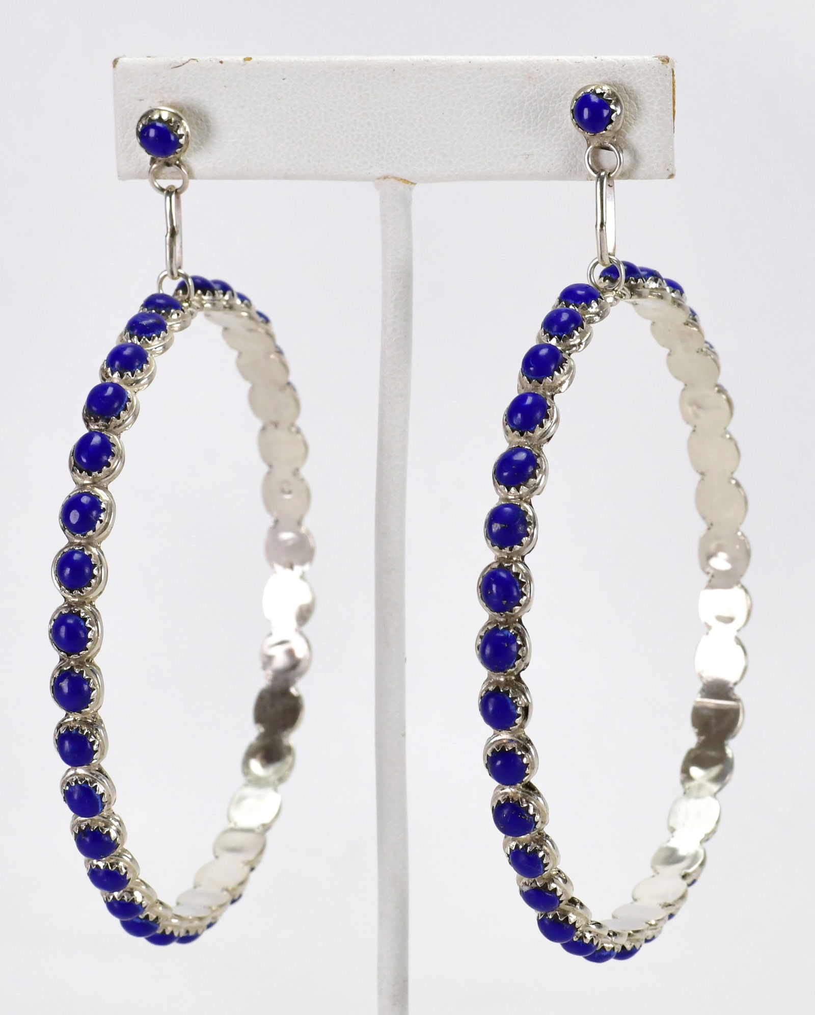 Native American Large Lapis Lazuli Drop Hoop Earrings (1 of 4)