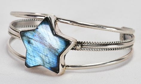Native American Labradorite Star Shape Cuff Bracelet - Benally
