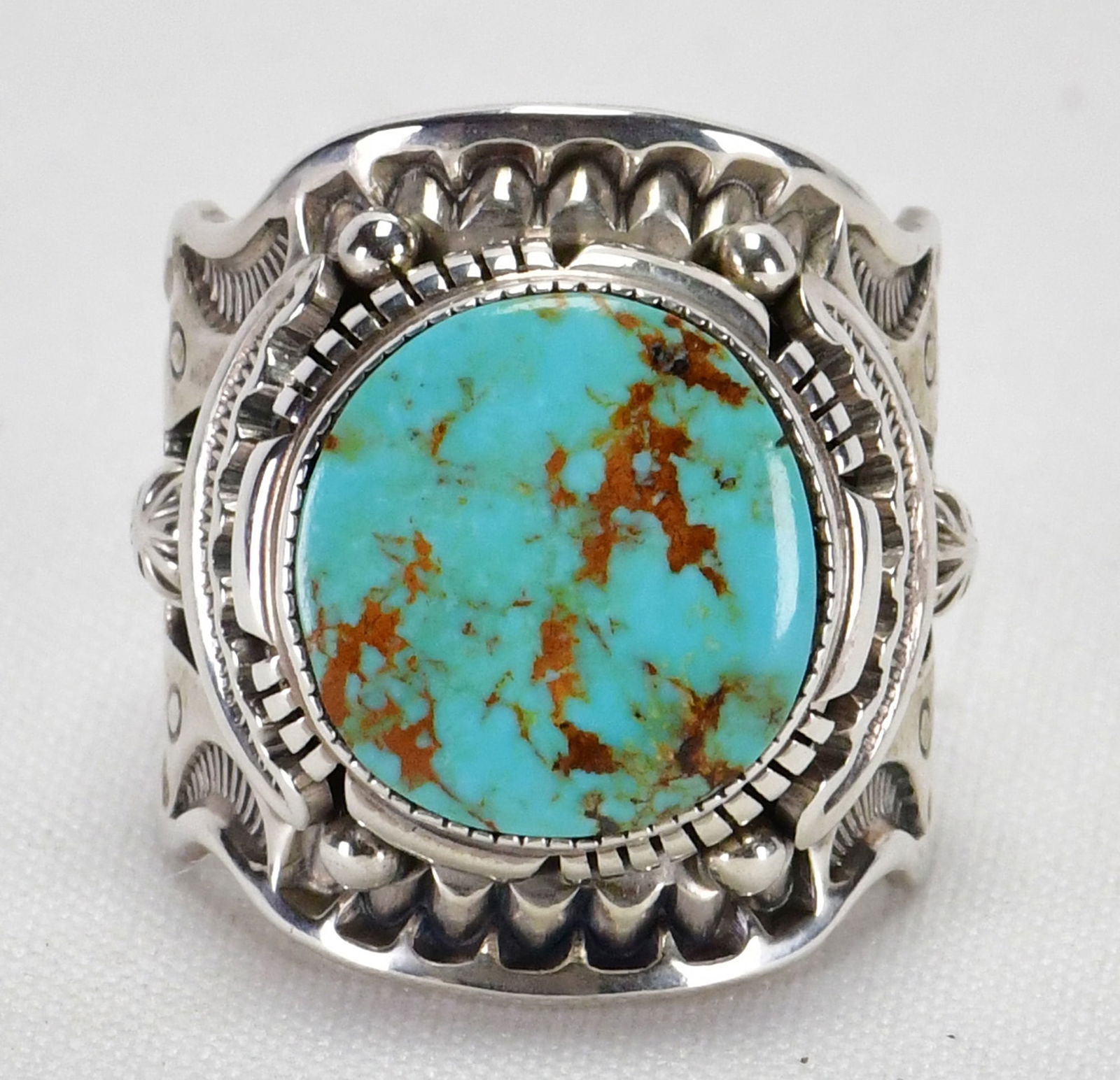 Larson Lee Sterling Silver Nevada Turquoise Ornate Men's Ring - Size 10.5 (1 of 5)