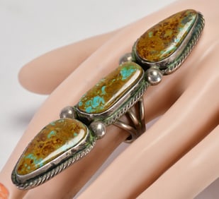 Vintage Native American Sterling Silver Royston Turquoise Statement Ring - Size 7