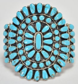 Tina Ben Large Sterling Silver Block Turquoise Cluster Cuff Bracelet