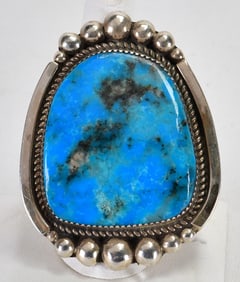 Ray Nez Sterling Silver Large Red Mountain Turquoise Ring - Adjustable