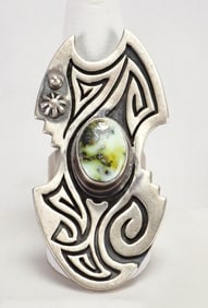 B. Benally Sterling Silver Palomino Turquoise Unique Ring - Size 9.25