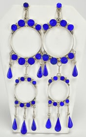 Zuni, Sterling Silver Lapis Lazuli Long Earrings
