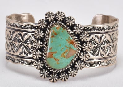 Native American Sterling Silver Royston Turquoise Cuff Bracelet