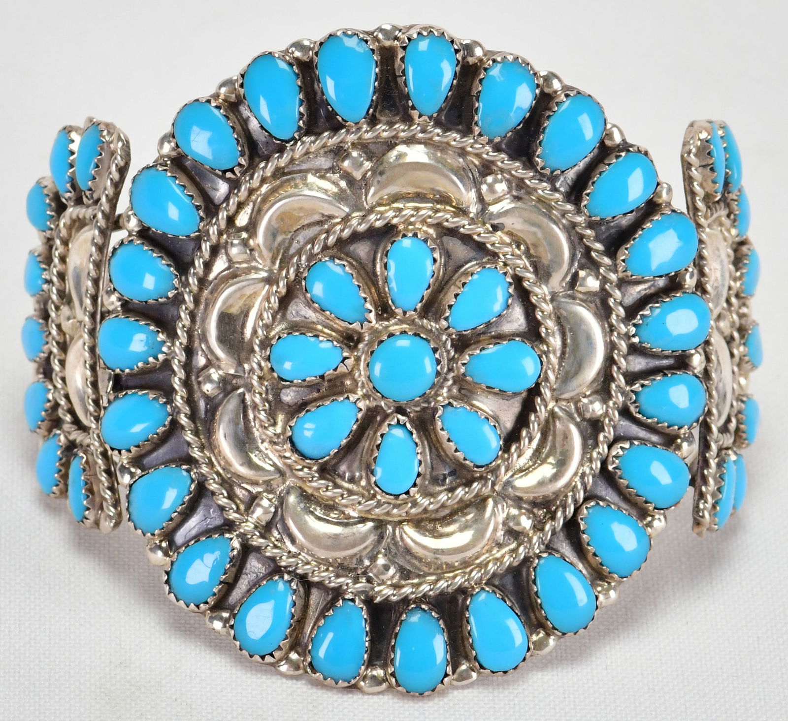 Danny Wauneka Sterling Silver Block Turquoise Cluster Reposse Bracelet (1 of 5)