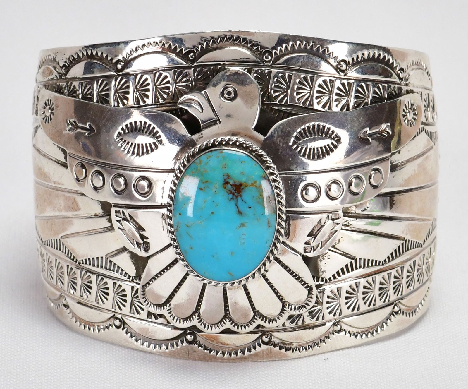 Thunderbird Sterling Silver Fox Turquoise Cuff Bracelet by Evelyn Bahe (1 of 5)