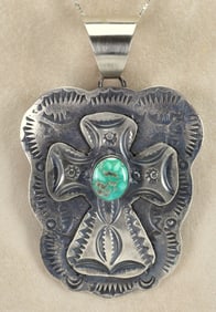 Chimney Butte Sterling Silver Sonoran Gold Turquoise Cross Pendant