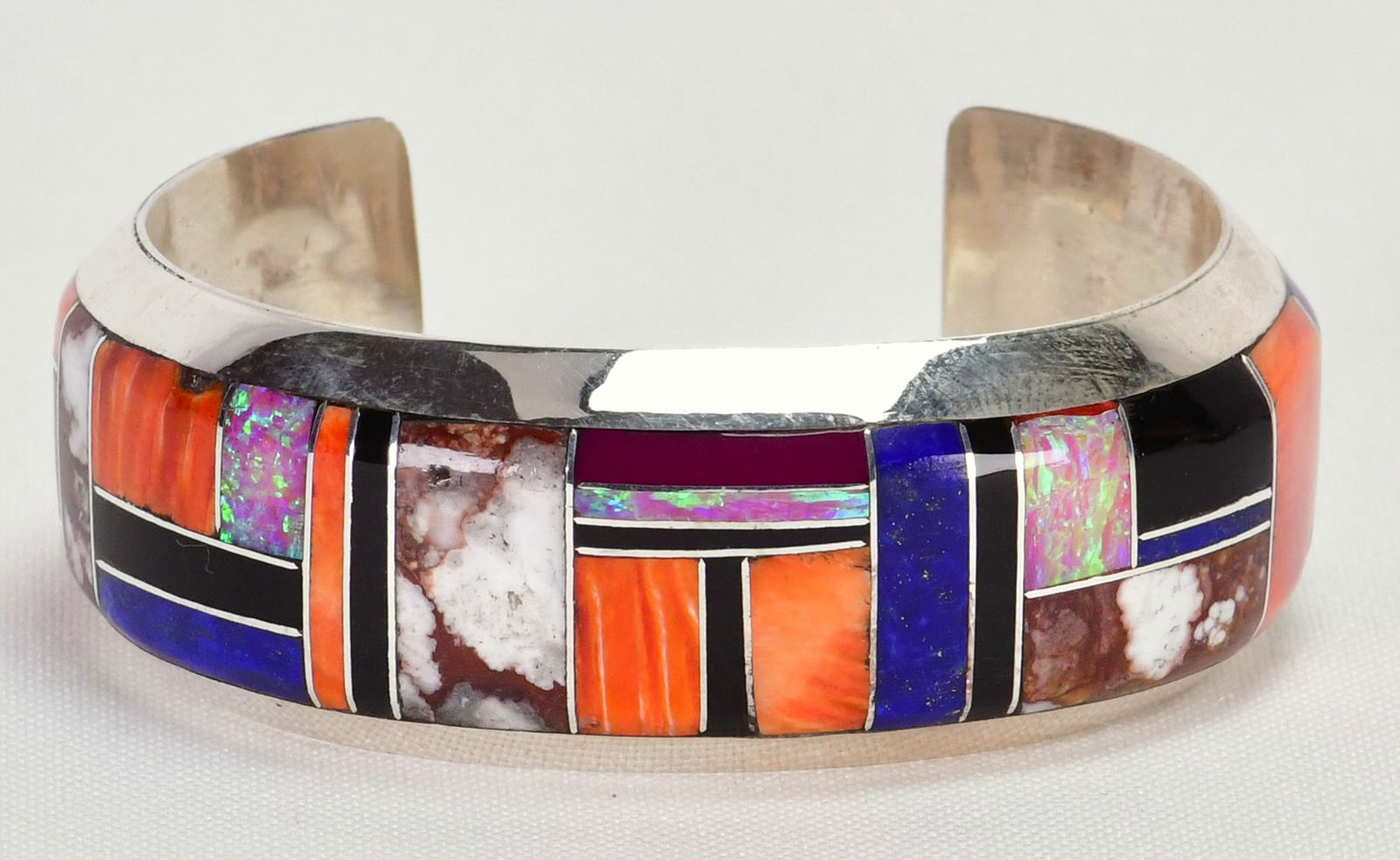 Native American Sterling Silver Multi-Stone Inlay Cuff Bracelet (1 of 4)
