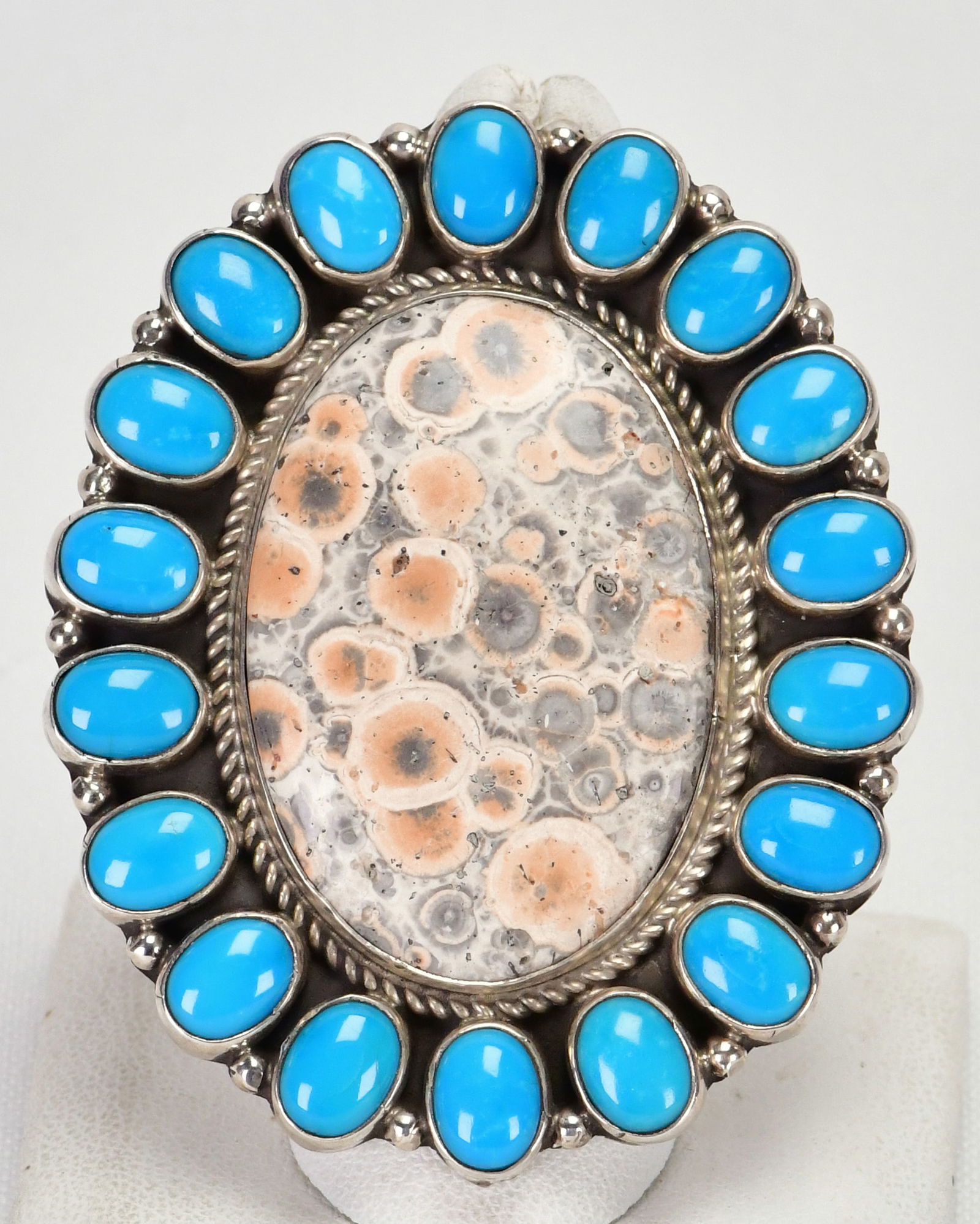 Geraldine James Fossilized Coral and Sleeping Beauty Turquoise Ring - Adjustable (1 of 4)