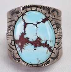B. Benally Sterling Silver Golden Hills Turquoise Heavy Men's Ring - Size 11.5 (1 of 5)