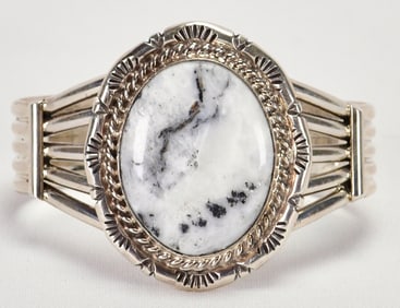 Native American Sterling White Buffalo Turquoise Cuff Bracelet
