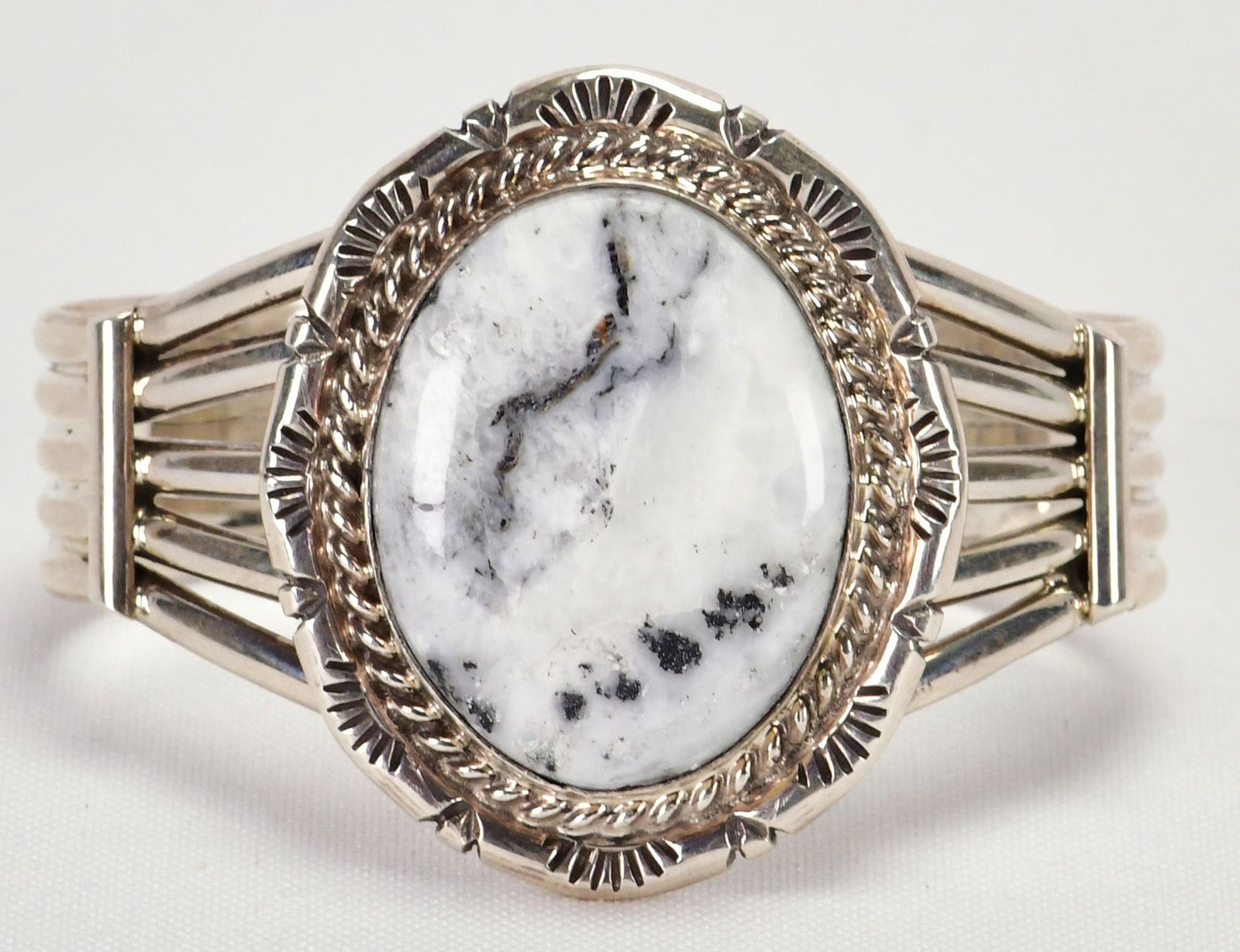 Native American Sterling White Buffalo Turquoise Cuff Bracelet (1 of 4)