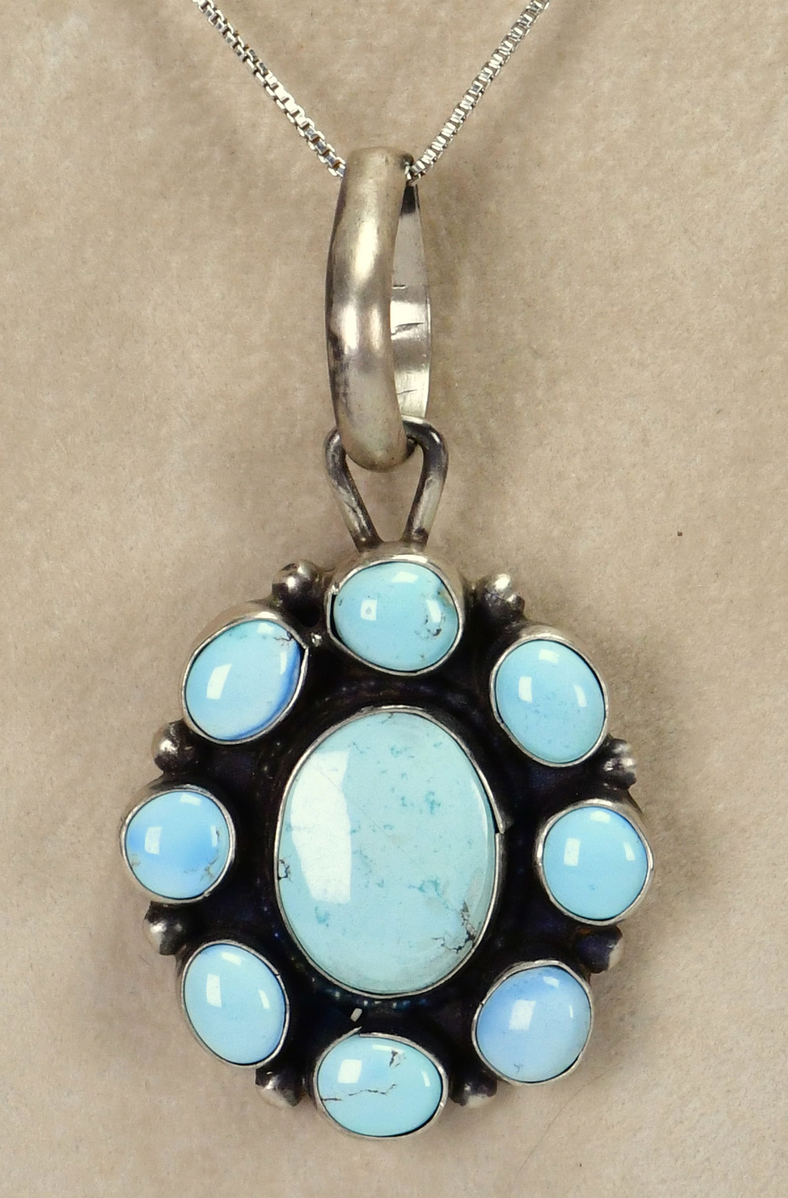 Native American Sterling Golden Hills Turquoise Cluster Pendant (1 of 3)