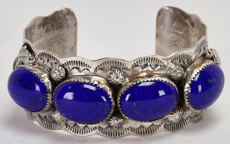 Mike Thomas, Jr. Sterling Silver Lapis Lazuli 4 Stone Cuff Bracelet