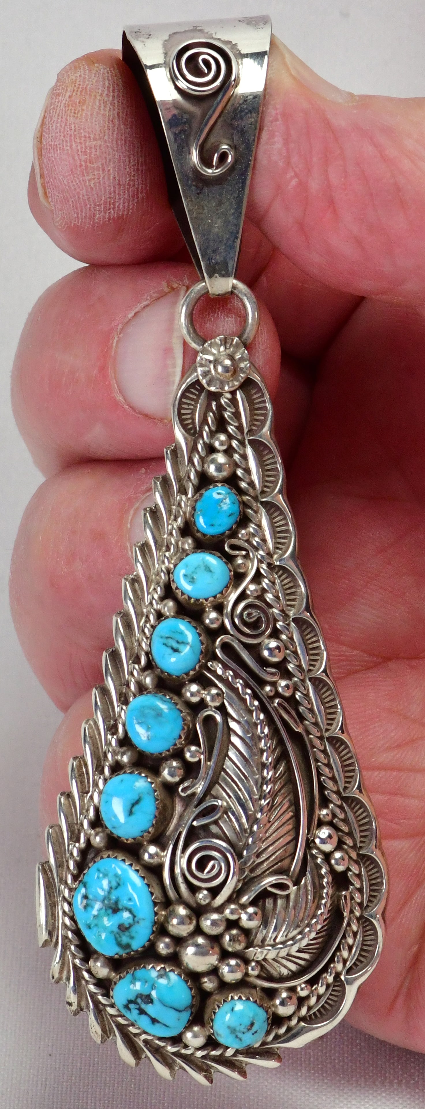 Anthony Brown Sterling Silver Kingman Turquoise Pendant 4.5" Long (1 of 3)