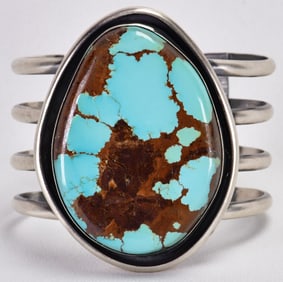 Chimney Butte Sterling Silver Number 8 Turquoise Large Stone Bracelet