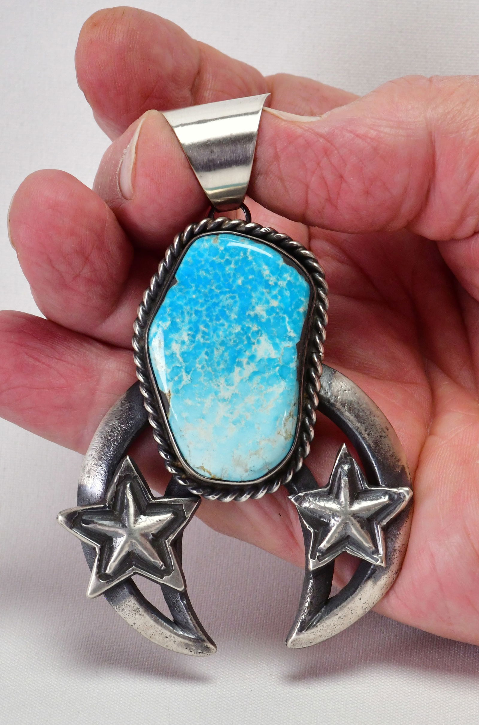 Native American Sterling Silver Sand Cast Water Web Turquoise Pendant (1 of 4)