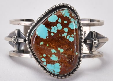 Chimney Butte Sterling Silver Number 8 Turquoise Heavy Cuff Bracelet