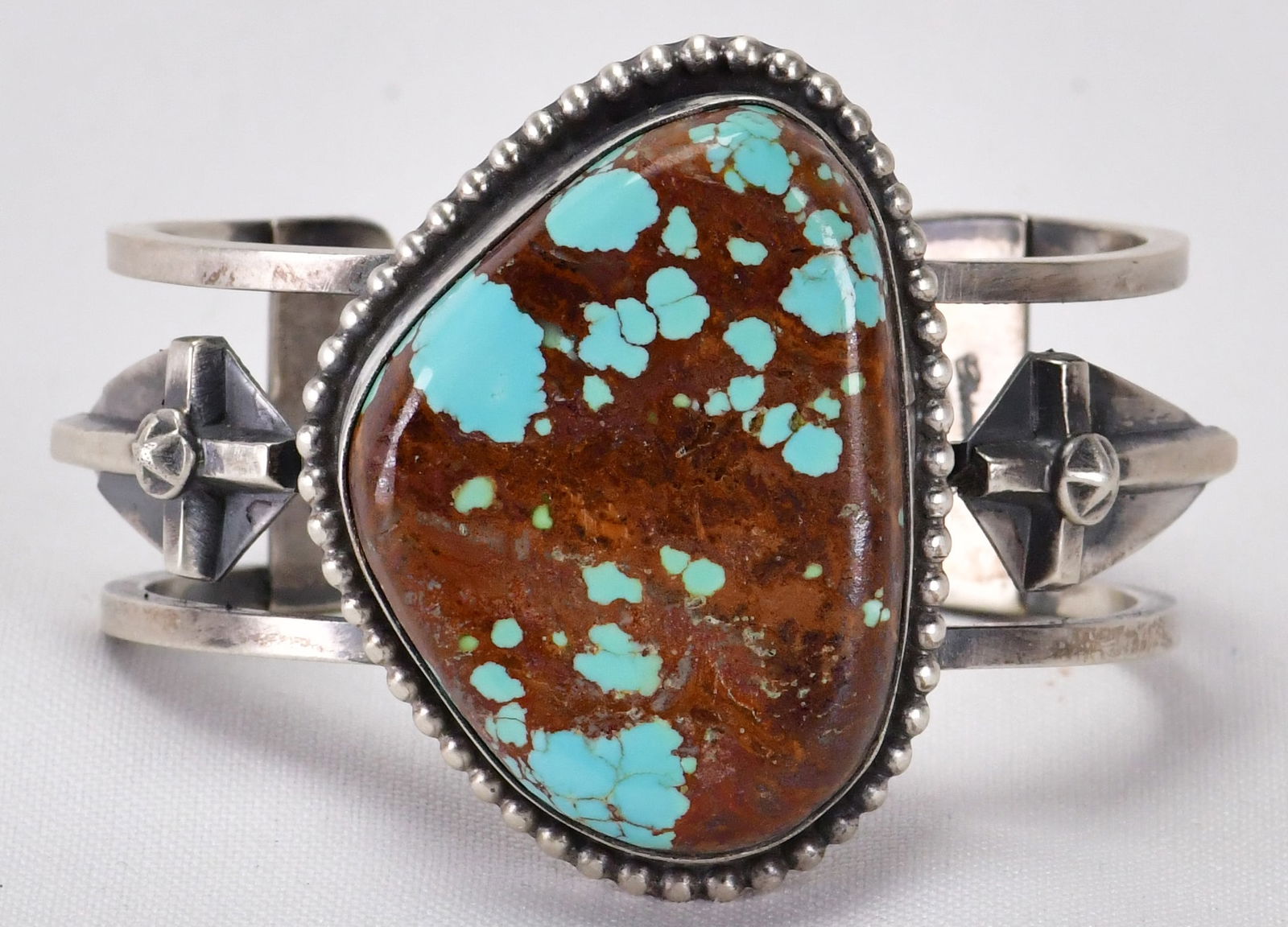 Chimney Butte Sterling Silver Number 8 Turquoise Heavy Cuff Bracelet (1 of 5)