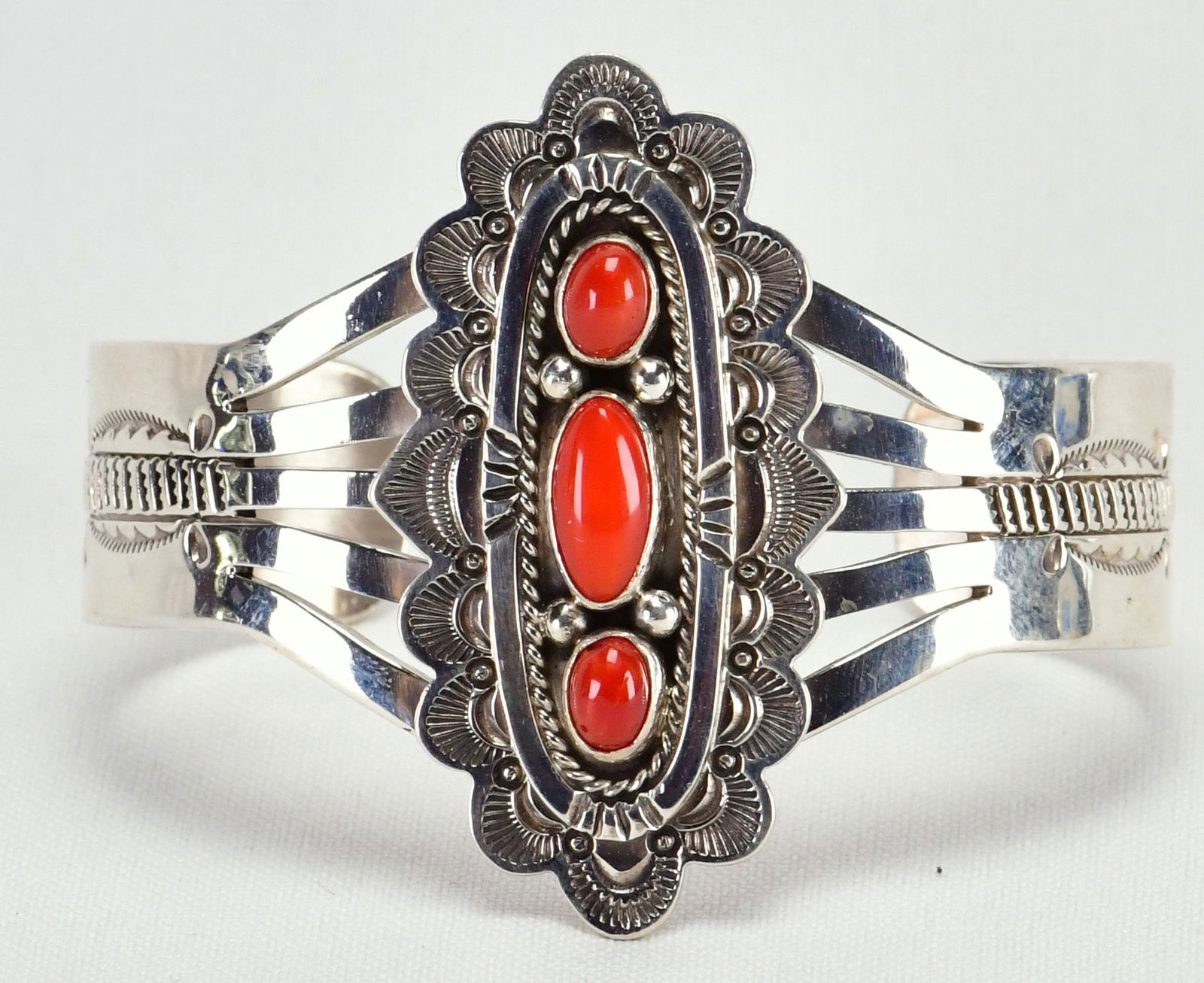 Eula Wylie Sterling Silver Mediterranean Coral Cuff Bracelet (1 of 6)