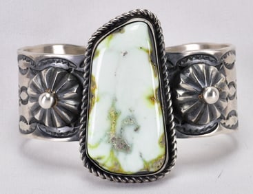 Native American Sterling Silver Palomino Turquoise Heavy Cuff Bracelet-147 Grams