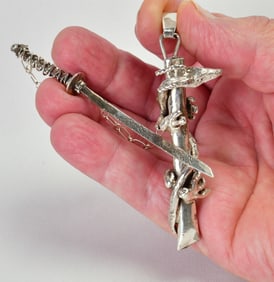 Zuni Don Dewa -Sterling -Very Unique Dragon/Sword Pendant
