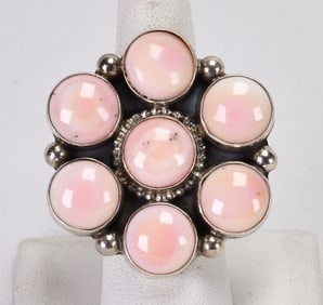 Kathleen Livingston Sterling Silver Pink Conch Shell Cluster Ring - Size 8