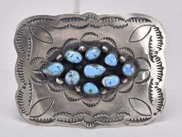 Chimney Butte Sterling Silver Golden Hills Turquoise Belt Buckle