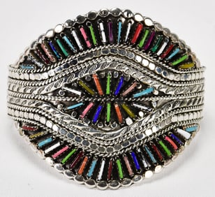 Zuni, Sterling Silver Needlepoint Multi-Stone Cuff Bracelet