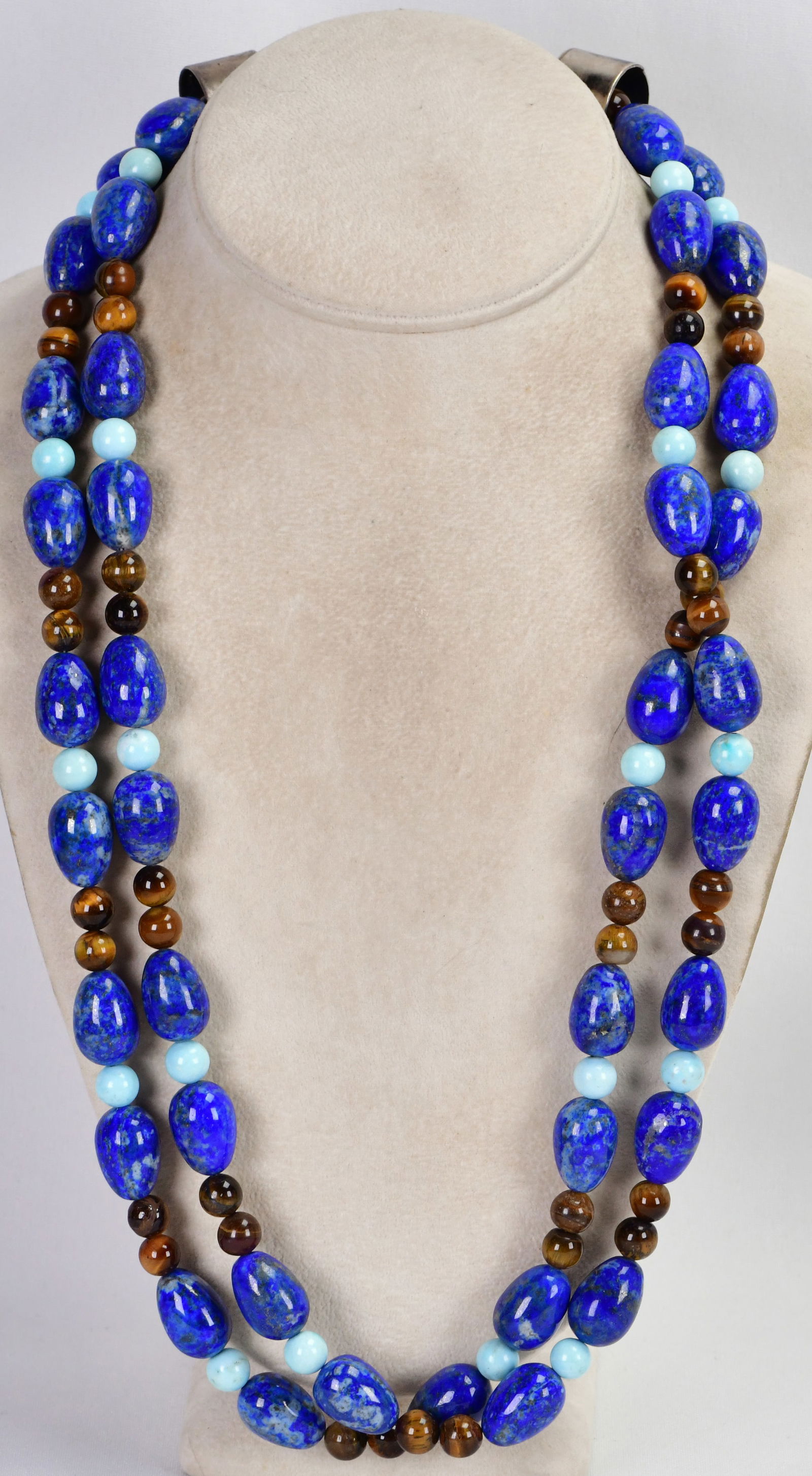 Native American Sterling Lapis Lazuli 2 Strand Necklace - Chunky and Heavy (1 of 4)
