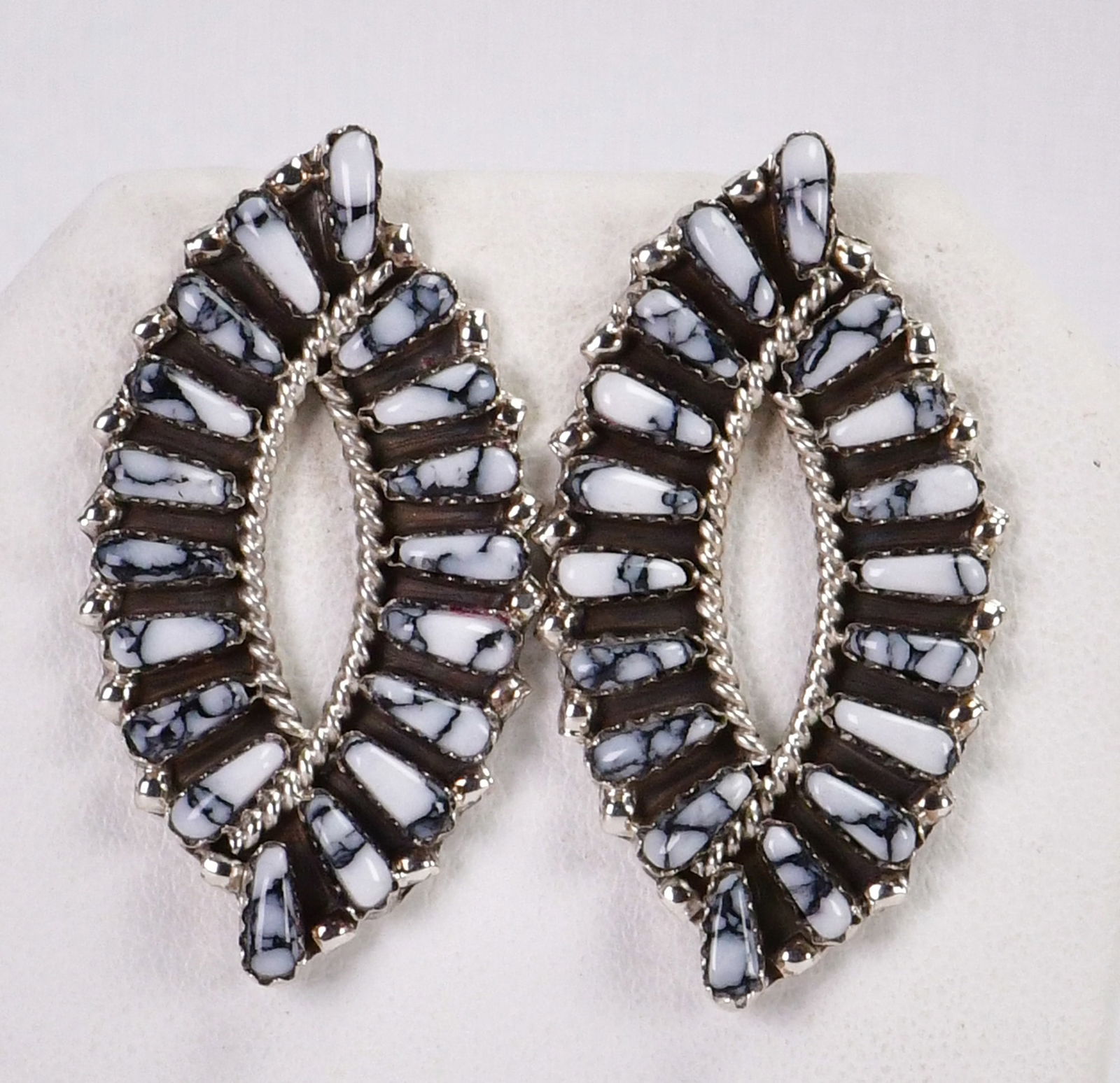 Tina Ben Sterling Silver Block White Buffalo Turquoise Earrings: Sterling Silver| Tina Ben Sterling Silver Block White Buffalo Turquoise Earrings| Block Turquoise| Measures 1.75 Long x 1" Wide| Hallmarked "TB"| Weigh 12 Grams| Native American, Navajo, Southwestern