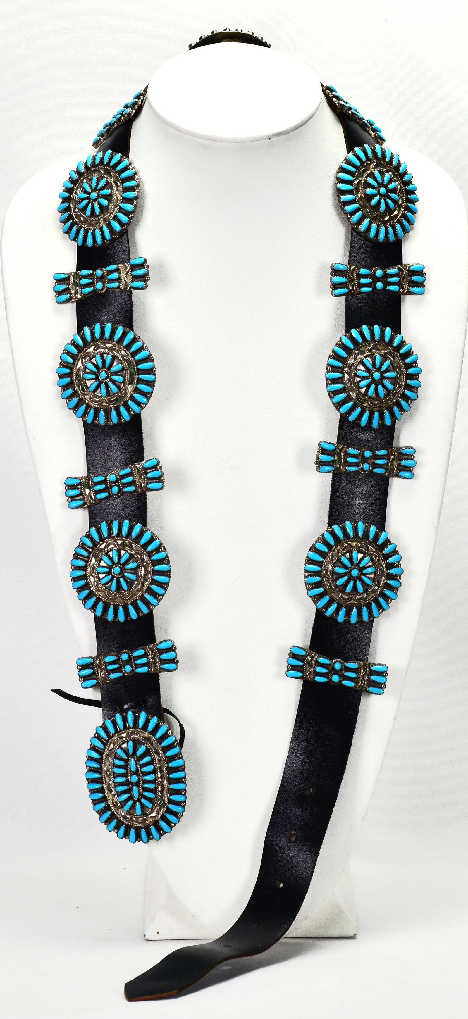 Native American, Zuni, Sterling Silver Cluster Concho Belt - 42" Long - 2