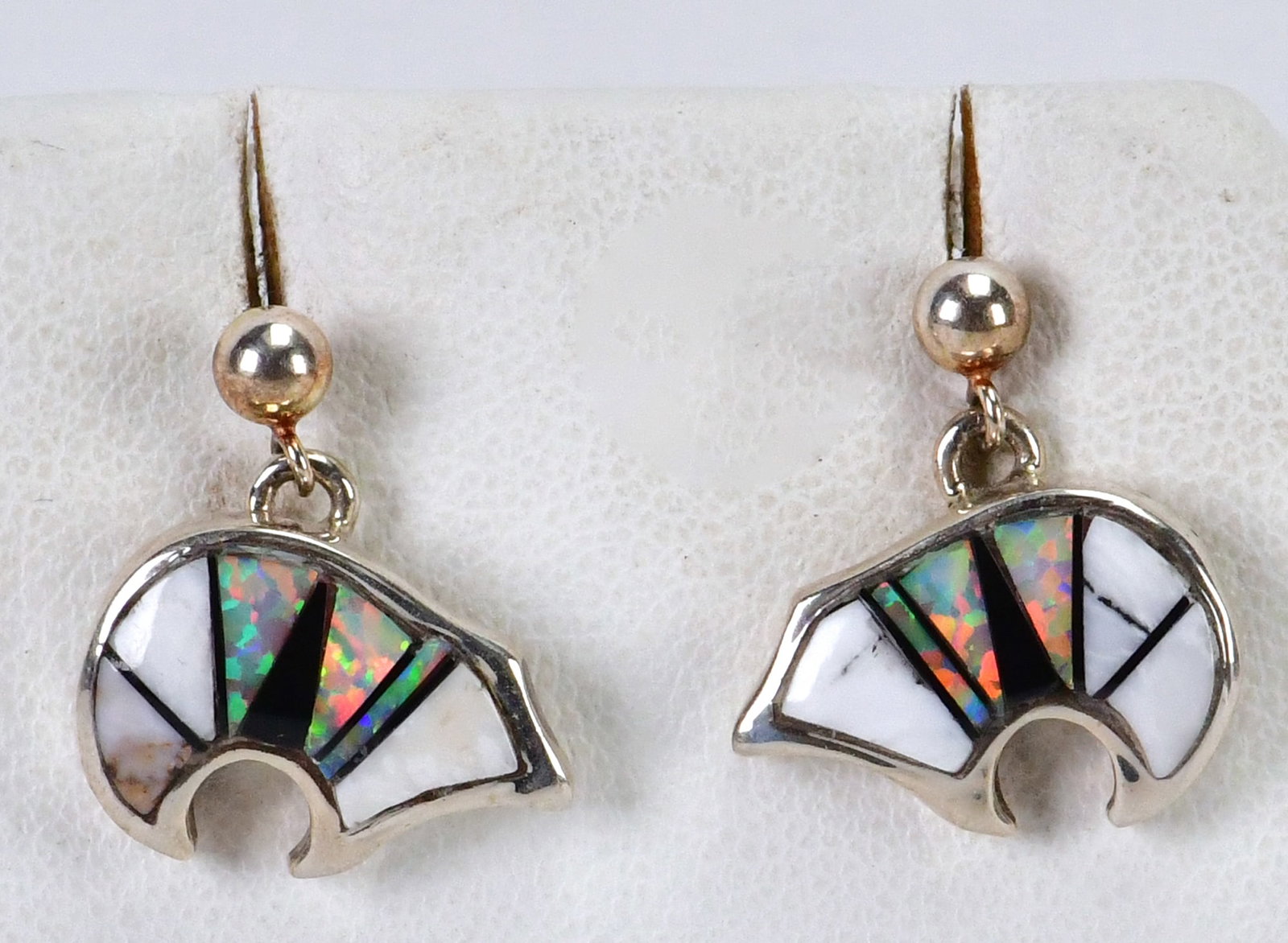 Native American Sterling Silver Multi-Stone Dangle Bear Earrings (1 of 5)