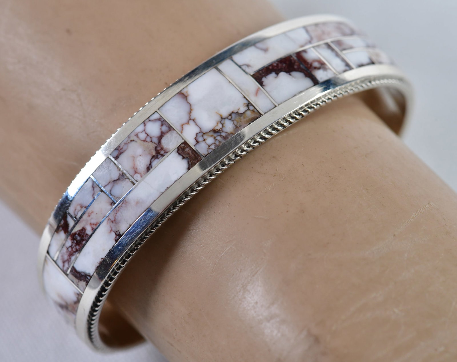 Native American Sterling Silver Wild Horse Turquoise Inlay Cuff Bracelet: Sterling Silver| Native American Sterling Silver Wild Horse Turquoise Inlay Cuff Bracelet| Genuine Wild Horse Turquoise| Inside measures 5.25" plus a gap of 1.25" - Total 6.5"| Face Width 5/8"| Hallma