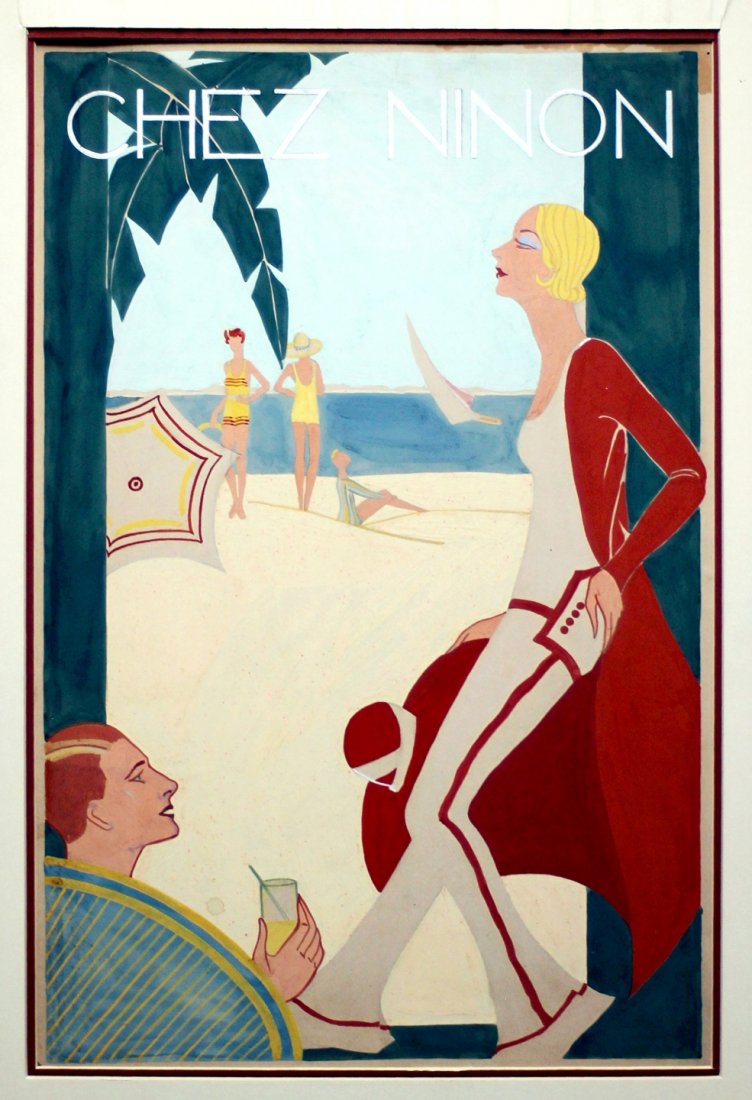 Virginia Moore: Chez Ninon Ad Project c.1928. Gouache (1 of 4)