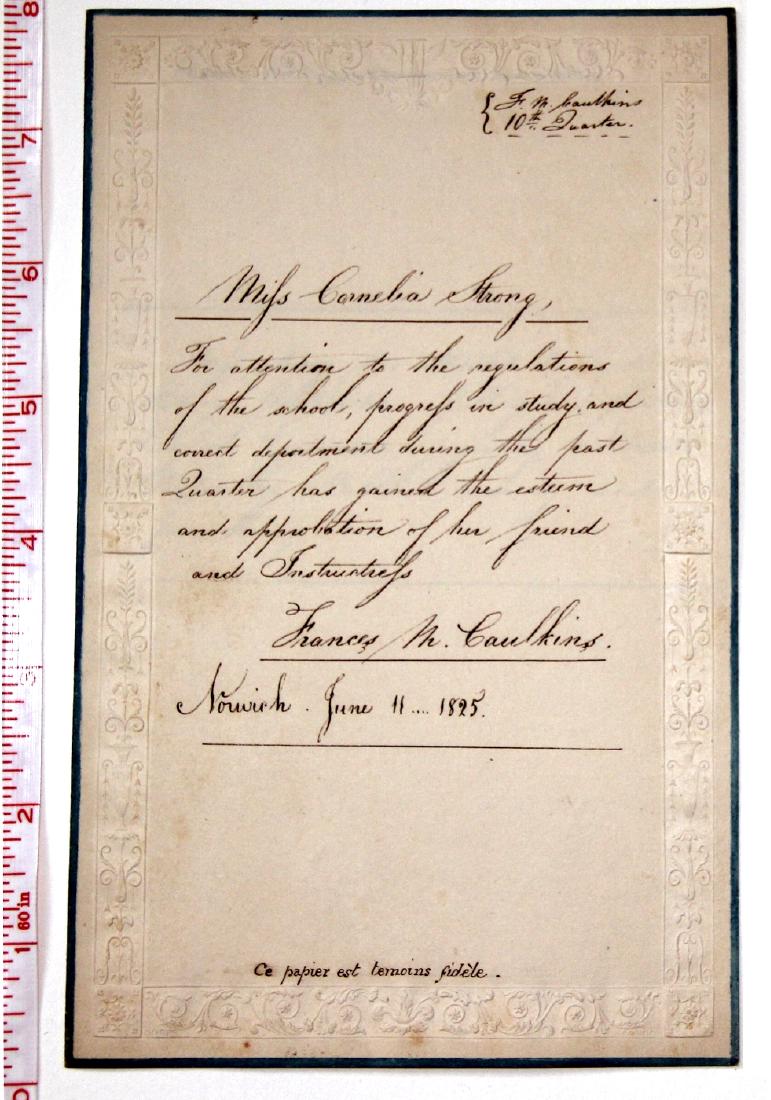 School Note of Merit, 1825. Norwich, Connecticut (1 of 4)