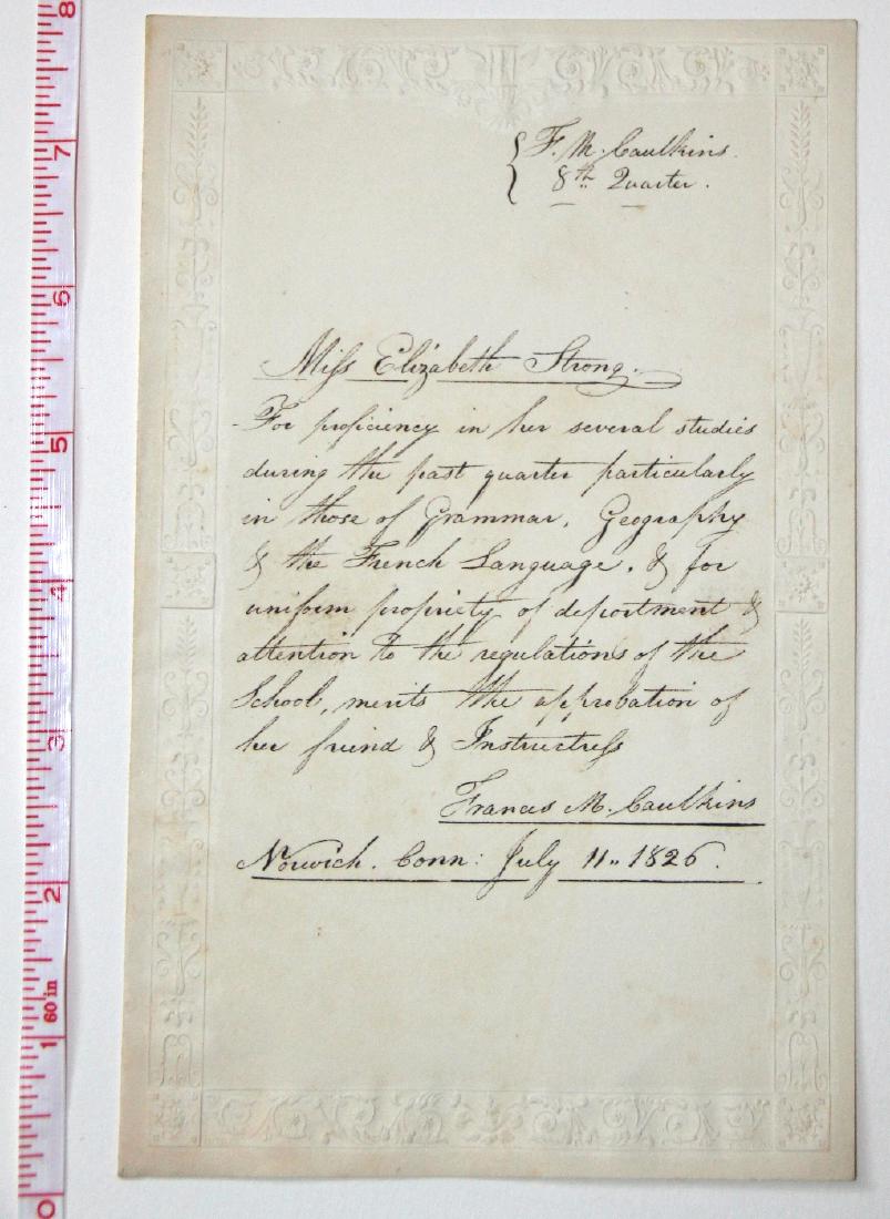 School Commendation Note, 1826. Norwich, Connecticut (1 of 4)