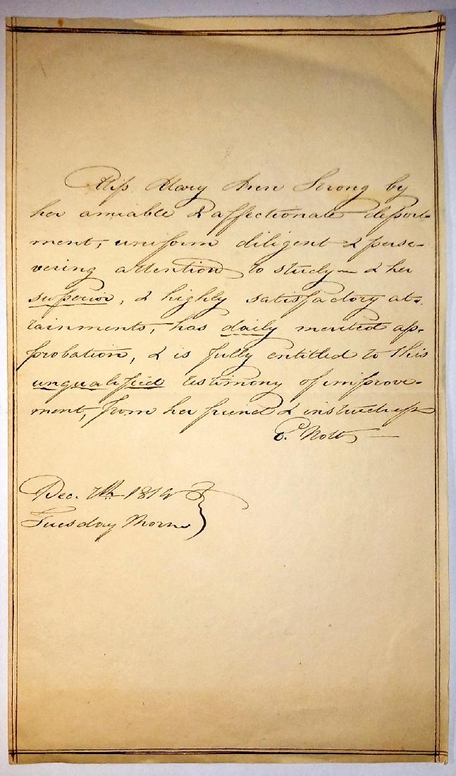 School Commendation Note, 1819. Norwich, Connecticut (1 of 4)
