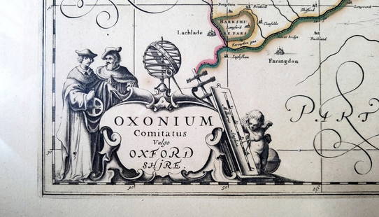 Antique Engraved Map of Oxfordshire, England. c.1670s: Map of Oxfordshire c.1670s by Gerard Valck (1651-1726) & Pieter Schenk (1660-1711) of Amsterdam, between 1670 and 1690. . Title. Oxonium comitatus vulgo Oxfordshire. Amstelaedami (Amsterdam) apud Gera