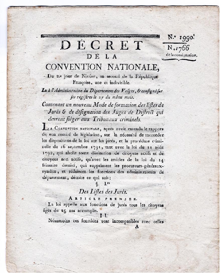 French Revolution Convention Decree 2990, Dec. 1793 (1 of 3)