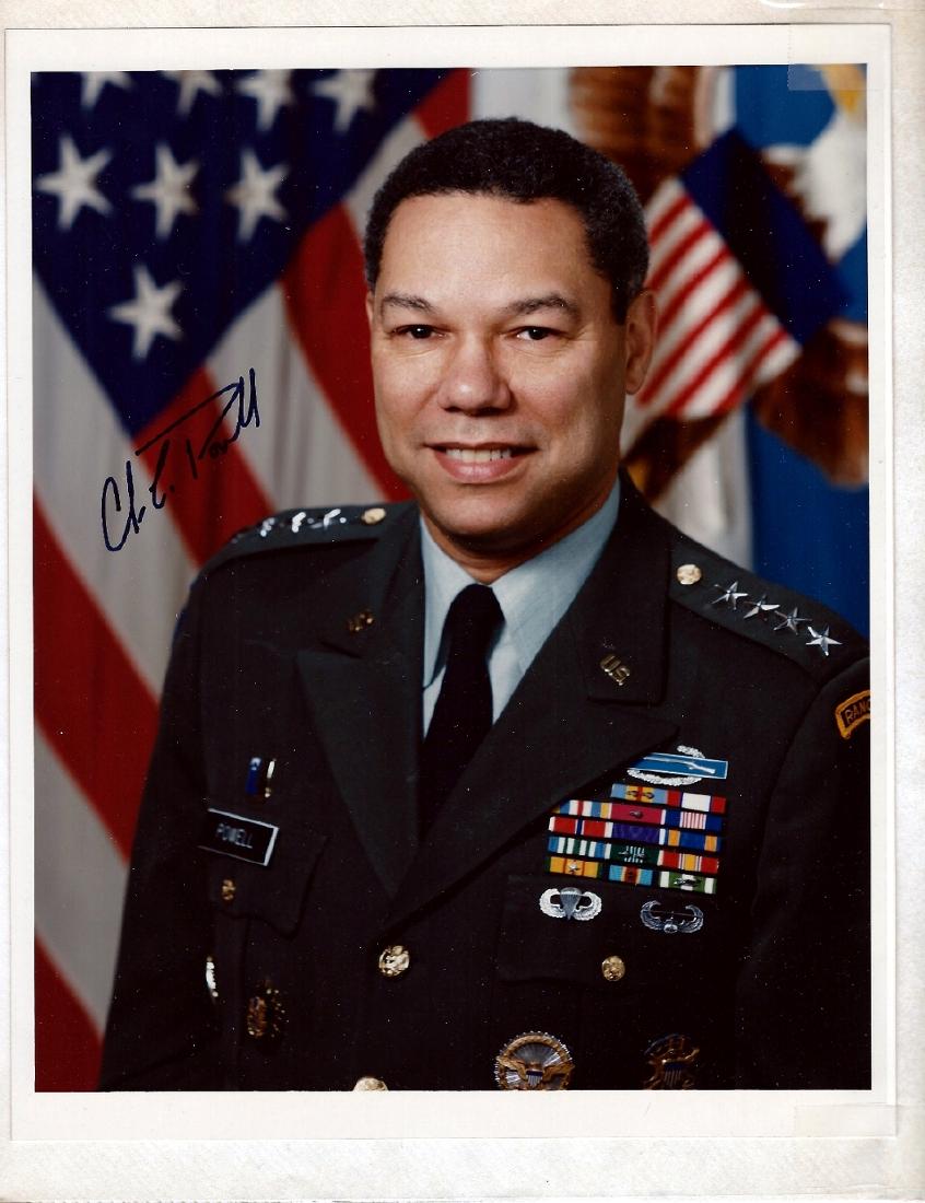General Colin Powell Signed Photo, c.1990: General Colin Luther Powell Signed Photo, c.1990 Colin Luther Powell (April 5, 1937) is an American statesman and a retired four-star general in the United States Army. Powell was born in Harlem as th