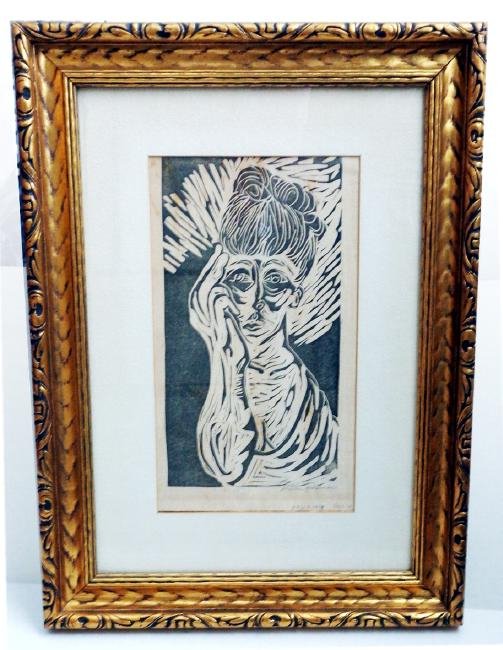 Maurice Grossman: Untitled Linocut . c.1950s: Maurice Grossman: Untitled Linocut, c.1950s Pencil Signed lower right. Image 5.75 x 10.25, Sheet 9.75 x 14 inches. Gilt Frame 12 x 17 inches. SHIPPING: Domestic Insured Priority rate $30.00 within th