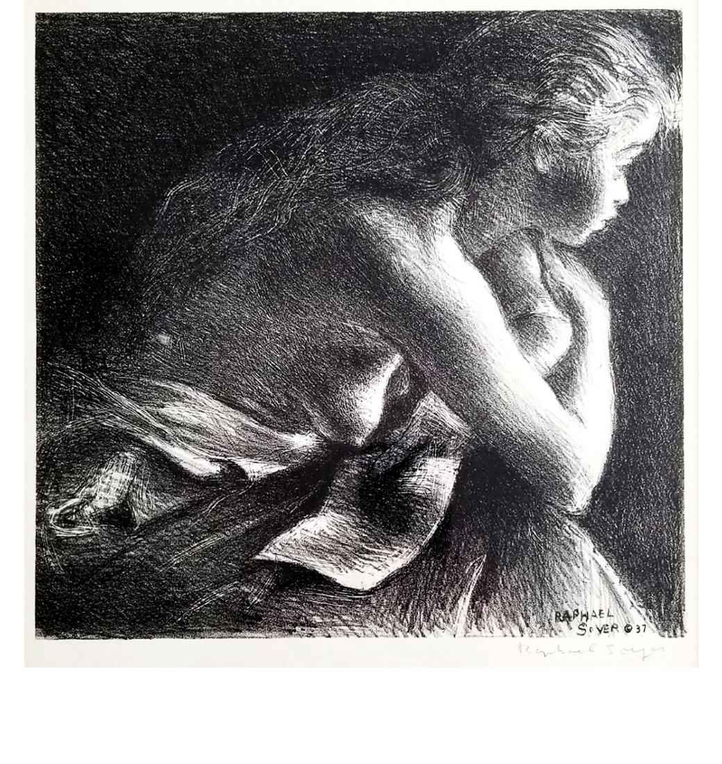 Raphael Soyer: Nude at the Window c.1937 Signed Litho: Raphael Soyer: nude figure composition toward the light, the monochrome version of 1931 Nude at the Window. Signed in pencil and in the plate lower right. On stamped (lower left) arches paper. Copyri