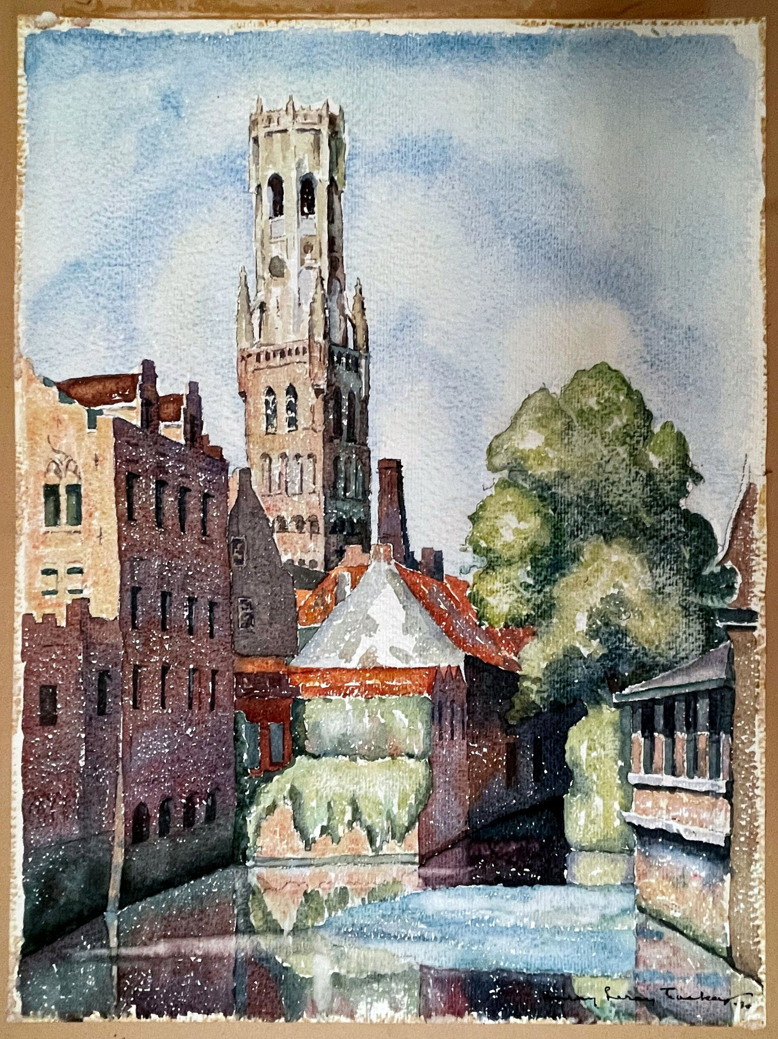 Harry LeRoy Taskey: Belfry Bruges 1930 Watercolor (1 of 5)