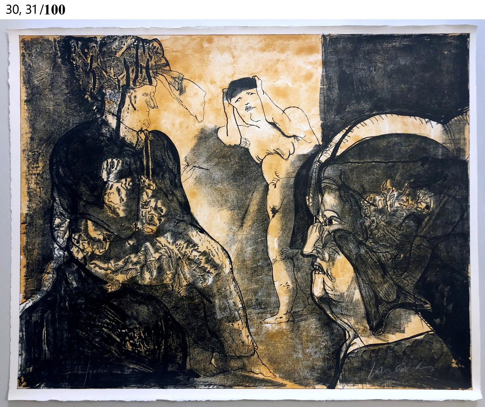 Jose Luis Cuevas: Lo Feo De Este Mundo III, 1969: Lo Feo de Este Mundo III (The Uglyness of this World III) from Cuevas Comedies, Homage to Quevedo Portfolio Color Lithograph on handmade antique-white Crisbrook Waterleaf Edition 31/100, 1969 Pencil s