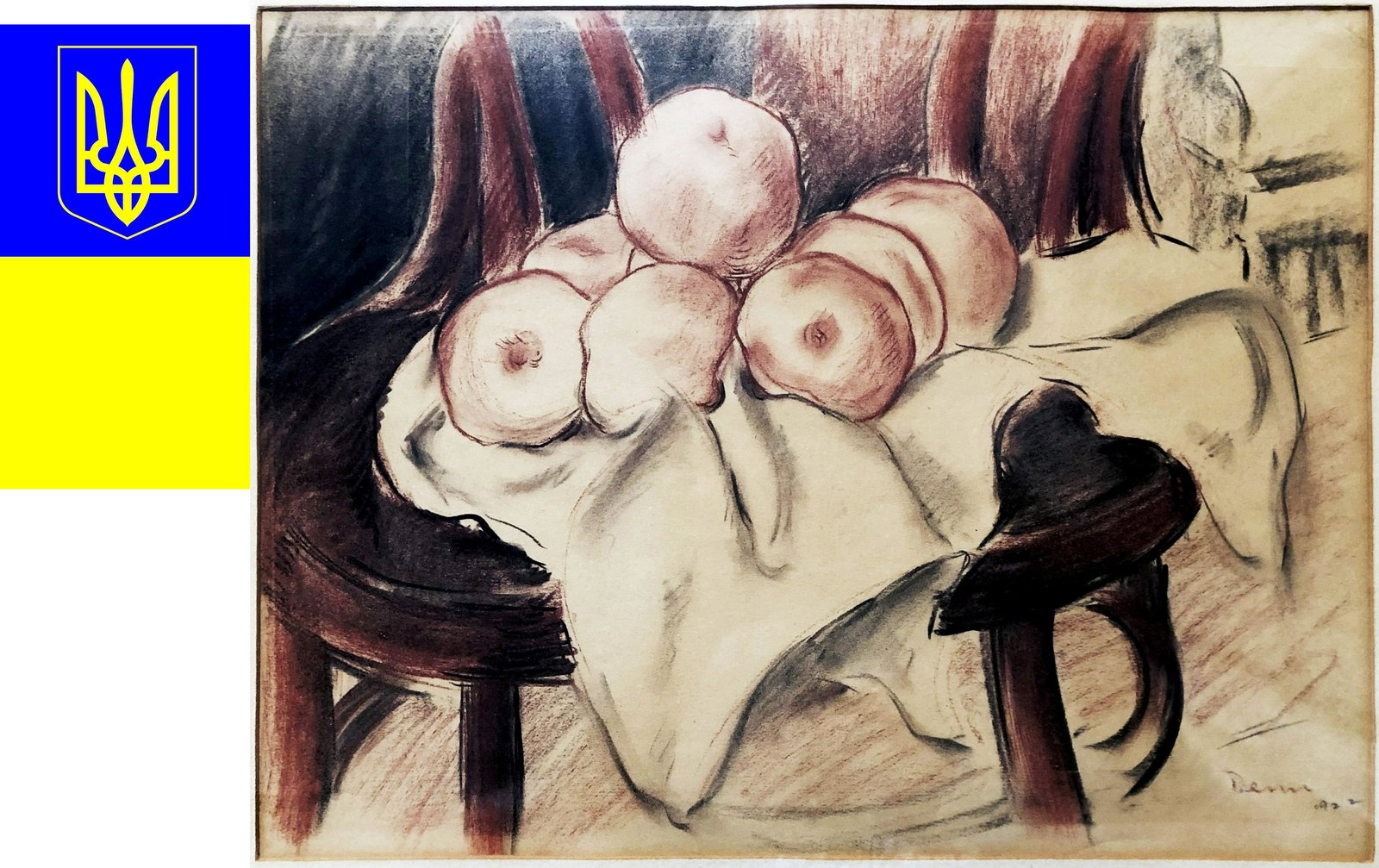 Ben Benn: Apples on Chair 1922 Pastel/Paper: Ben Benn: Apples on Chair, 1922 Pastel Pencil on Paper Signed on the lower right. Verso: Joseph Zuckerman Inc label dated February 18, 1939. Sight 19.25" x 14.5" Original Frame 26.25" x 22.5" Ben Benn