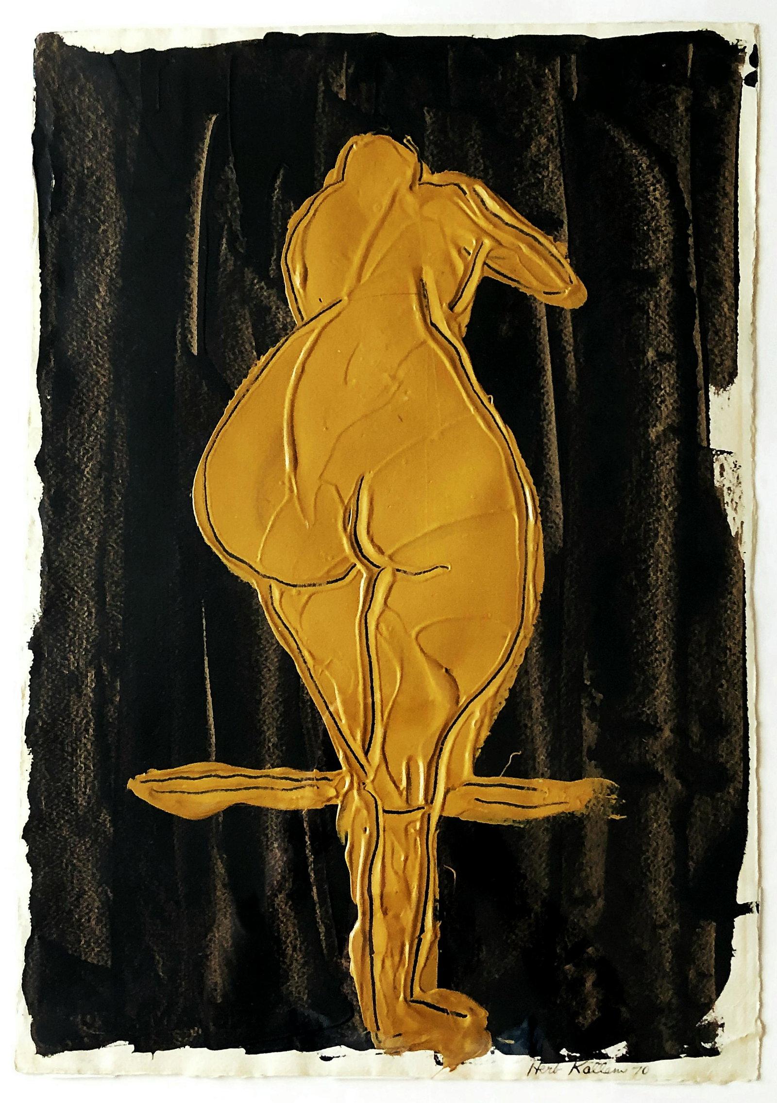 Herbert Kallem: Nude from Behind 1970 Acrylic/Gouache: Study of a Nude From Behind by Herbert Kallem. Acrylic and gouache on paper. Signed and Dated 1970. Sheet 22.5 x 26 , Frame 32.5 x 26.5 . Title: A Study of a Nude From Behind Size: 22.00" x 15.50" (55