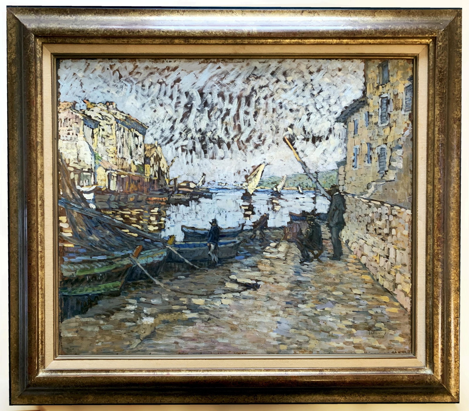 Ferdinand Olivier: Canal St-Sebastien 1907 Oil/Panel: Ferdinand Olivier (French 1873 â€“ 1957): Martigues, Canal Saint-Sebastien. c.1907 Oil on Art Board. Signed lower right. Painting 46 x 65 cm 29"x 23.5" Frame 36.5 x 31.25 Ferdinand Olivier was bo